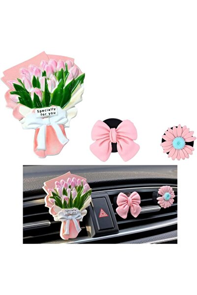 Arabest 3 قطع من مشابك معطرات الجو للسيارة، زينة على شكل فيونكة، زينة على شكل باقة زهور، زينة لطيفة لمنفذ هواء السيارة