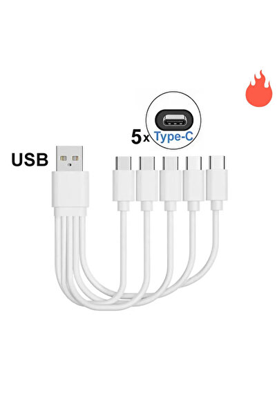 Choice كابل شحن USB متعدد المنافذ بطول 20 سم، من USB إلى 5 منافذ Type-C، 4 في 1