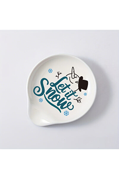 Choice 1pc Snow 1/2 piece small stove ceramic spoon rest, cute Christmas snowflake kitchen countertop spoon