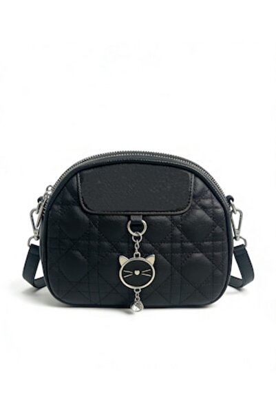 OEM Small Square Shoulder Bag, Black PU Leather with Perfume Pendant