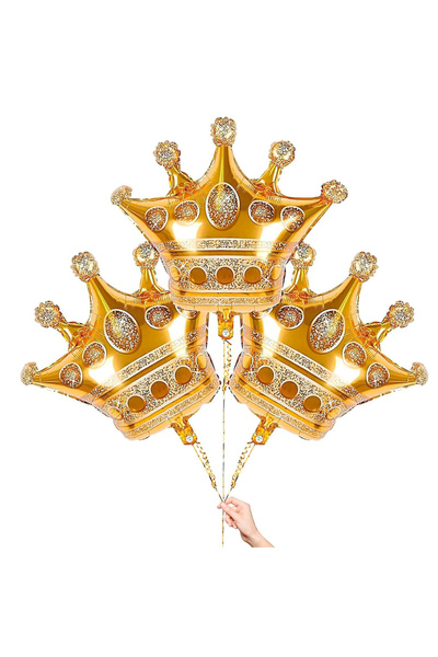 Choice مجموعة بالونات تاج من 3 قطع، بالونات فويل ذهبية اللون على شكل تاج، بال...