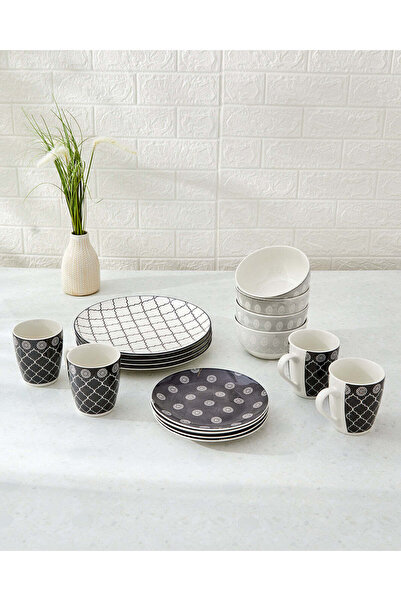 REDTAG Charcoal Geometric Dinner Set (16 Piece)