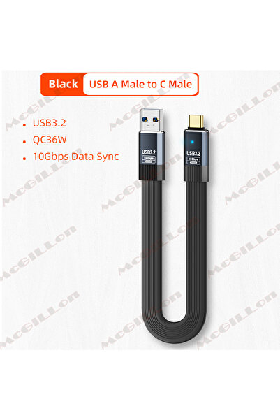 Choice 0.2M Black USB3.2 USB3.1 Gen2 10Gbps Cable USB-A to USB Type C Cable 3A 36W Fast Charging 10G Data T