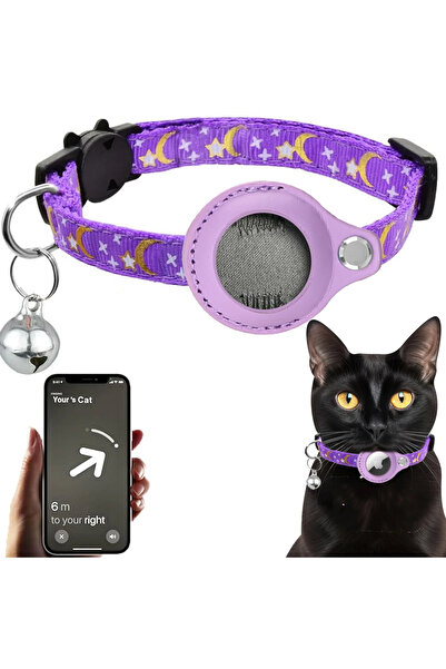 Choice No Airtag Tracker Purple Airtag Case Cat Collar Breakaway,Moon & Stars Kitten Collar with Air Tag P