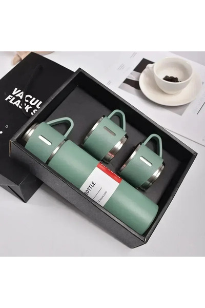 Choice طقم زجاجة خضراء سعة 500 مل مصنوعة من الفولاذ المقاوم للصدأ، معزولة بتف...