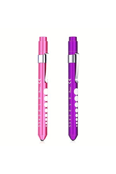 Choice Pink and Purple 2 Pcs，LED Pen Lights for Nurses Reusable Student Doctor Daily Use Portable Flashligh