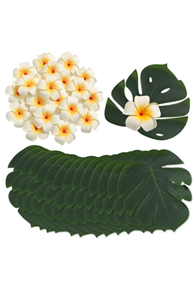 Choice 12 قطعة من الزهور البيضاء الاصطناعية، أوراق نخيل، زهور بلوميريا صناعية، مناسبة لأجواء هاواي الاستوائية