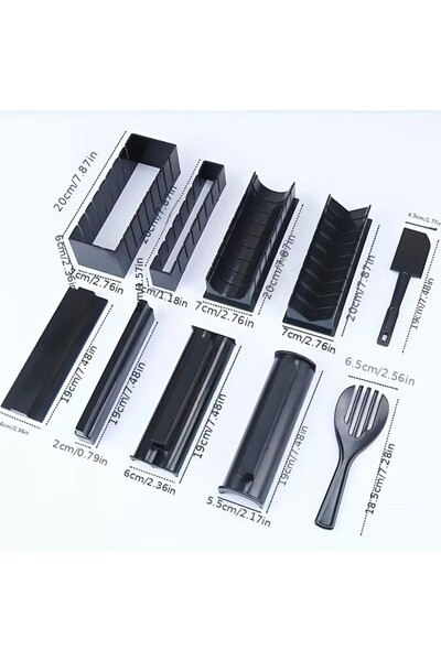 Choice مجموعة أدوات صنع السوشي السوداء، 10 قطع من البلاستيك، مجموعة أدوات السوشي، لفائف أرز السوشي، مقاس M