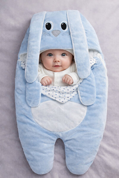 GÜLERBEBECİX Bebek Kundak Tavşan Desenli Tay Tüyü Yandan Fermuarlı