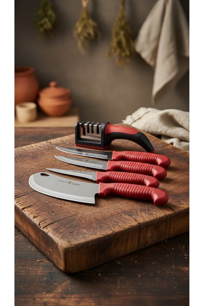 Yatağan Zeybek 5 Piece Professional Non-Slip Handle Stainless Steel Kitchen Knife Set and Sharpening Tool
