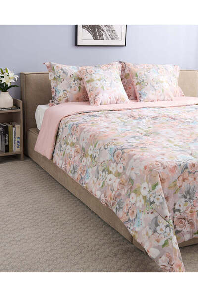 REDTAG Ivory 5-Piece Printed Cotton Comforter Set (King Size)