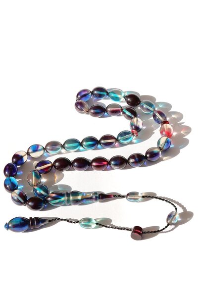 TESBİHKENTİ Master Craftsmanship Variegated Blue System Fire Amber Prayer Beads