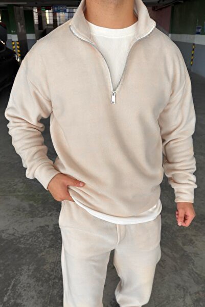 mass plus Unisex Slimfit Half Zipper Mock Neck Fleece Sweatshirt