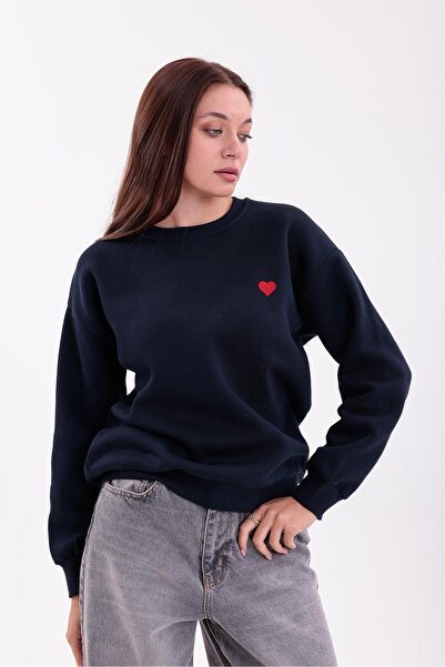 yakamor ЖІНОЧИЙ 3-НИТКОВИЙ СВІТЕР З НУЛЬОВИМ КОМИРОМ І ВИШИВКОЮ У ВИГЛЯДІ СЕРЦЯ