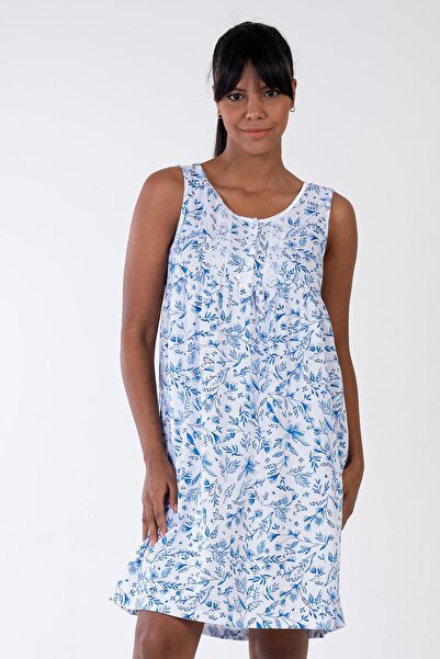 VİENETTA قميص نوم نسائي أزرق بدون أكمام مصنوع من القطن بنسبة 100% C5T9N3161