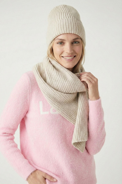 FATELLA Women's Cream Corded Fabric Knitted Scarf Beanie Set - Winter Knitwea...
