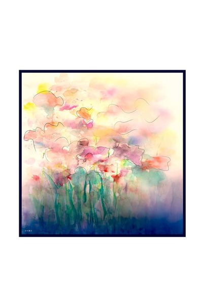 Zems Sulu Boya Desen Twill İpek Eşarp