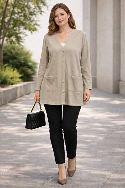 Desen Triko Pattern Buttoned Long Jacket