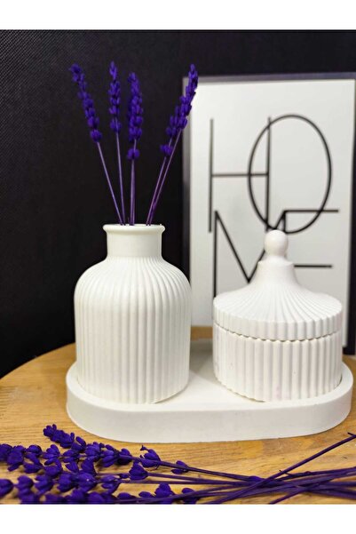 Tasarım Özel Beton Vazo Ve Mumluk Seti (Çiçek ve Mum Dahildir)