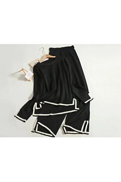 Choice One Size(45-75kg) black Elegant Women Long Sleeve Tops Knitted 2 Piece Suits Casual Woman Knitting S