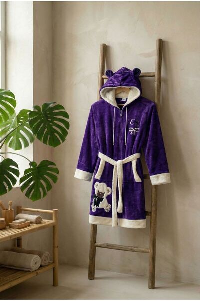 Şahteks TEDDY Kadın Kapüşonlu Nakışlı Fermuarlı Kısa Sabahlık