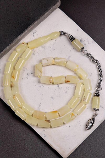 TESBİHKENTİ 21.5 Gr Capsule Silver Tassel Drop Amber Prayer Beads