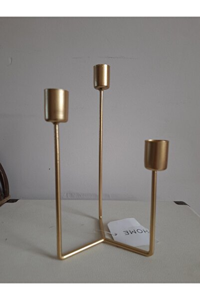 ksndizayn Dekoratif Altın Renk Metal 3 Kollu Mumluk / Şamdan