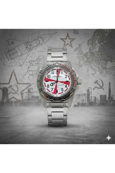 ESKİ YENİ ANTİK Vostok Amphibia Mechanical Automatic Men's Wristwatch Red Whi...