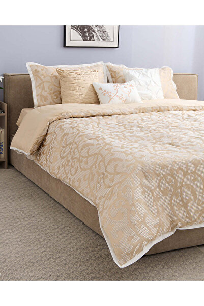 REDTAG Beige 7-Piece Floral Jacquard Comforter Set (King Size)