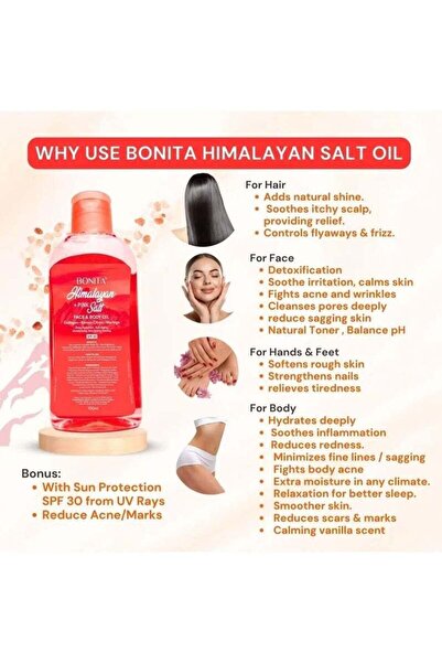 BONİTA زيت الوجه والجسم بملح الهيمالايا الوردي مع الكولاجين والليمون الكوري والمورينجا - ترطيب عميق