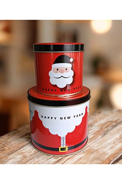 SEGALP Yılbaşı Temalı Noel Baba Tasarımlı Metal Silindir Hediye Kutusu-2'li Set