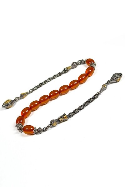 TESBİHKENTİ Oxidized Special Tassel Honey Color Dice Amber Zaza