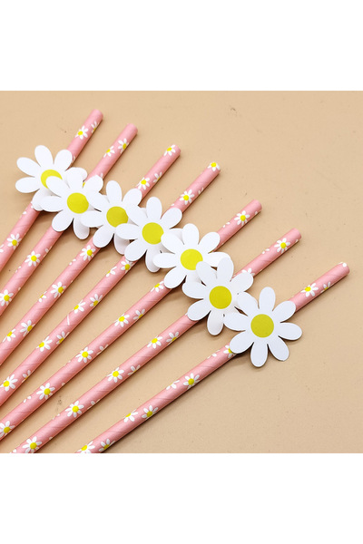 choice2 20pcs Pink 20pcs Daisy Flower Paper Straws Disposable Drinking Straw ...