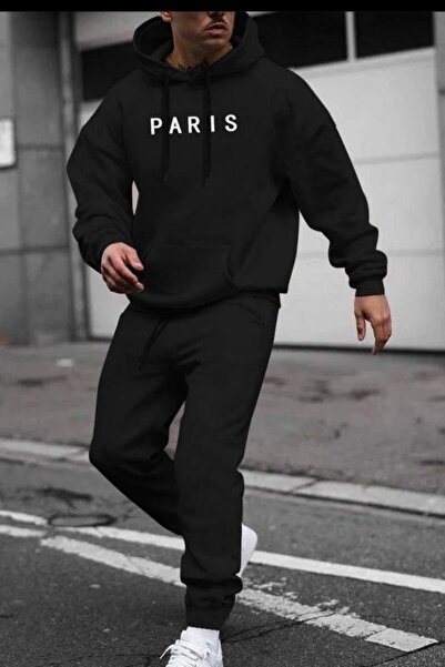 CAST COLLECTİON Hanorac negru cu detalii Paris pentru bărbați, set de trening...