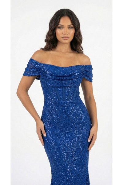 Lovely Dress Payetli Işıltılı Korse Detaylı Uzun Balık Abiye