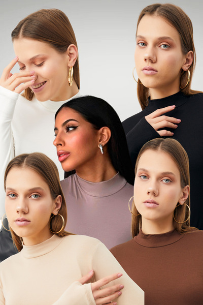 Ladima Women's Black Cream White Bitter Brown Light Purple 5-Piece Finger Detailed Bodysuit