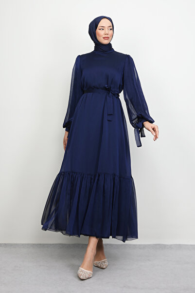 Lamia Giyim Fırfır Detay Janjan Elbise Lacivert