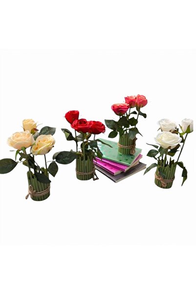 JML1 Flori artificiale 23cm cu 3 trandafiri în ghiveci, culori diferite, en-gros