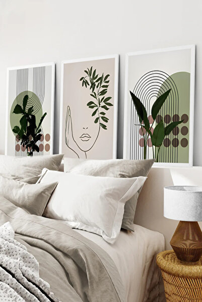 kutuTR Beyaz Çerçeveli 2D UV Baskı 3’lü MDF Tablo Set – Modern Dekoratif Duva...