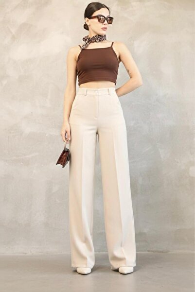 HA-KA GİYİM Women's Imported Doubleface Fabric Palazzo Fit High Waist No Fadi...