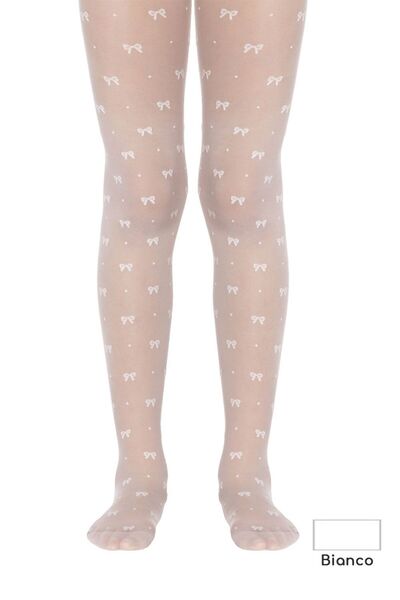 Conte Elegant Șosete subțiri pentru copii cu model cu funde, Amelie 20 Den - Bianco, 152-158