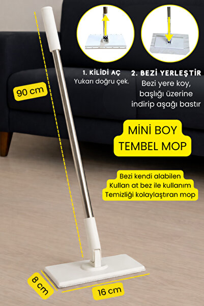 ESTİ Bezleri Kendi Alabilen Akıllı Mini Mop – El Değmeden Bezi Atan ve Cam Temizlemeye Uygun Cımbızlı Mop