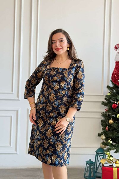 yb yağmur butik Φόρεμα φανελένιο με τετράγωνο γιακά