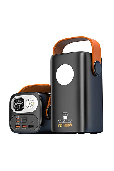 PRESTIGE CHARGE JUMBO External Battery, 60,000mAh, 100W, 2xUSB-C PD, 3xUSB, double flashlight, Camping, Travel, Black