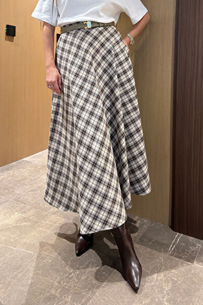 MAGARDE Fusta în carouri cu design veretălat - ECRU