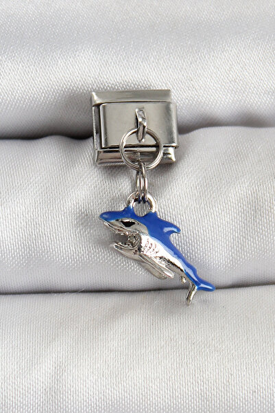 Mustran 316L Steel Dangle Shark Model Silver Color Nomination Charm