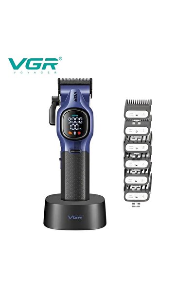 VGR V-886C Professional Hair Clipper, 200min Runtime, Ceramic/DLC Blades, 6 Combs, LED, Purple