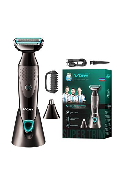 VGR جهاز V-601 للعناية بالجسم 2 في 1، مدة تشغيل 90 دقيقة، شحن سريع عبر منفذ USB، رؤوس للأنف/الأذن، مقاوم للماء بمعيار IPX4، أسود