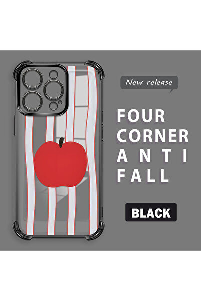 ucuc غطاء هاتف شفاف من السيليكون متوافق مع آيفون 16 برو بتصميم التفاحة الحمرا...