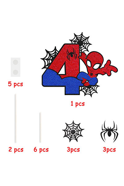 Choice6 4th 7pcs Happy Birthday Cake Topper, Spider Cartoon Movie Themed Happ...